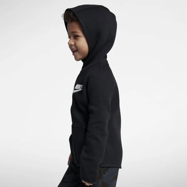 Nike Sportswear Tech Fleece Little Kids& Full-Zip Hoodie in Black, Size: 4, 86E312-023