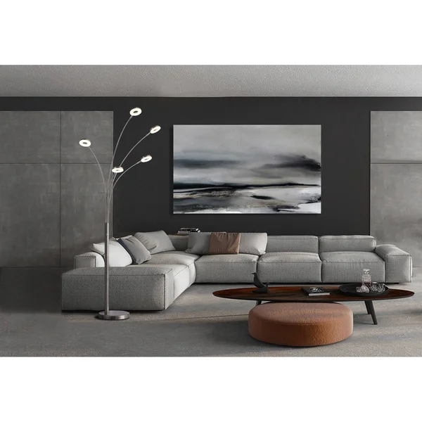 Super Bright LED 5-Arched Floor Lamp with Dimmer, 73x22H, Satin Nickel - 73