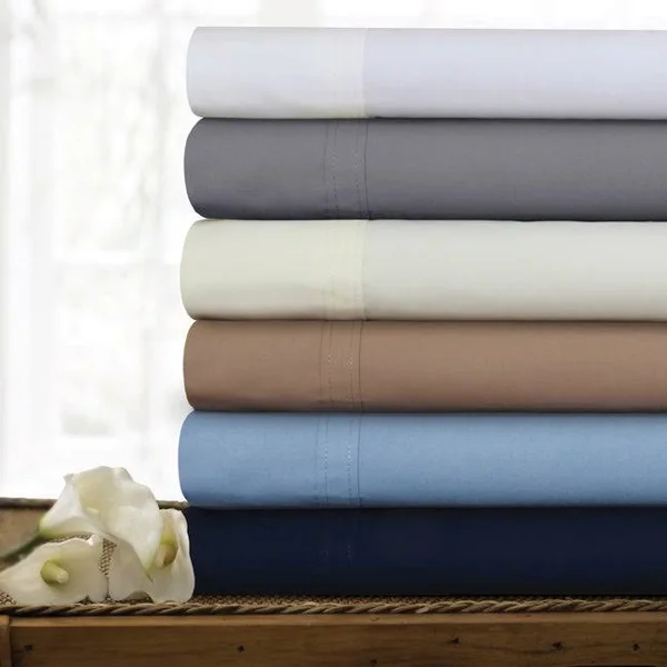 Tribeca Living 300 TC Cotton Percale Extra Deep Pocket Oversized Bed Sheet Set - Full - Ivory