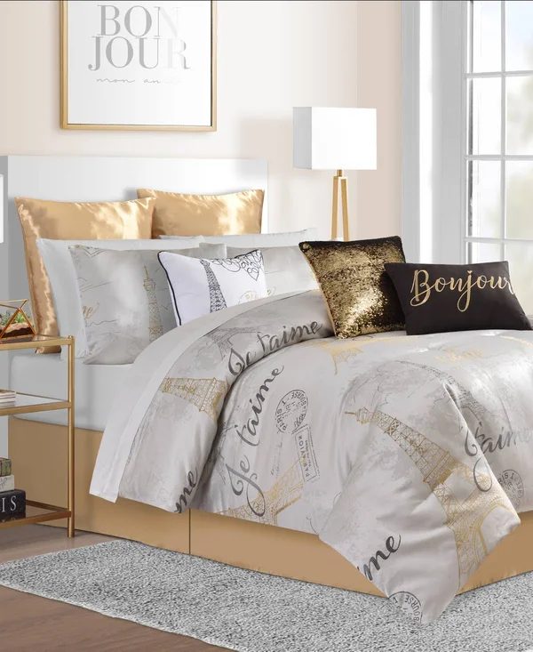 Sunham JE T&aime Paris 14-Pc. King Comforter Set - Natural