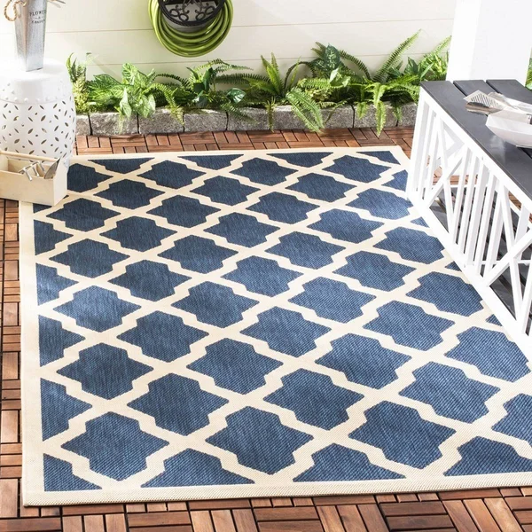 Safavieh Courtyard Navy & Beige 2&-3x22 x 14& Indoor/Outdoor Rug