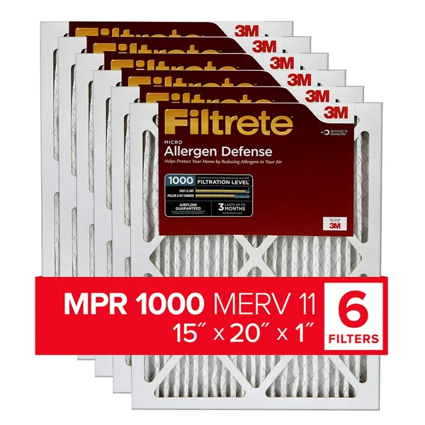 Filtrete 15x20x1 - AC Furnace Air Filter, MPR 1000, Micro Allergen Defense, 6-Pack (Exact Dimensions 14.81 x 19.81 x 0.81)