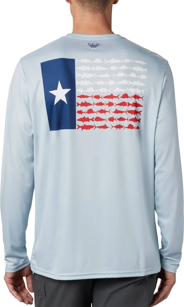 Columbia Men's Terminal Tackle PFG Fish Flag Long Sleeve - Cool Grey/TX Fish, Small