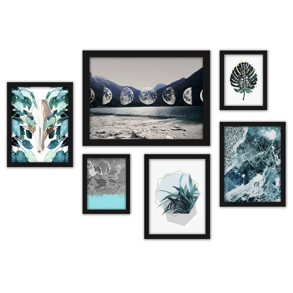 Contemporary Blue-Grey Framed Art Set - Black