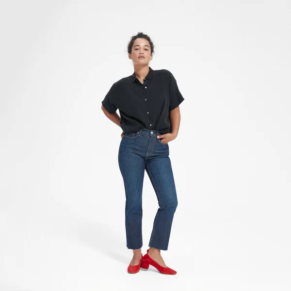 Women's Clean Silk Short-Sleeve Square Shirt by Everlane in Black - Size 16