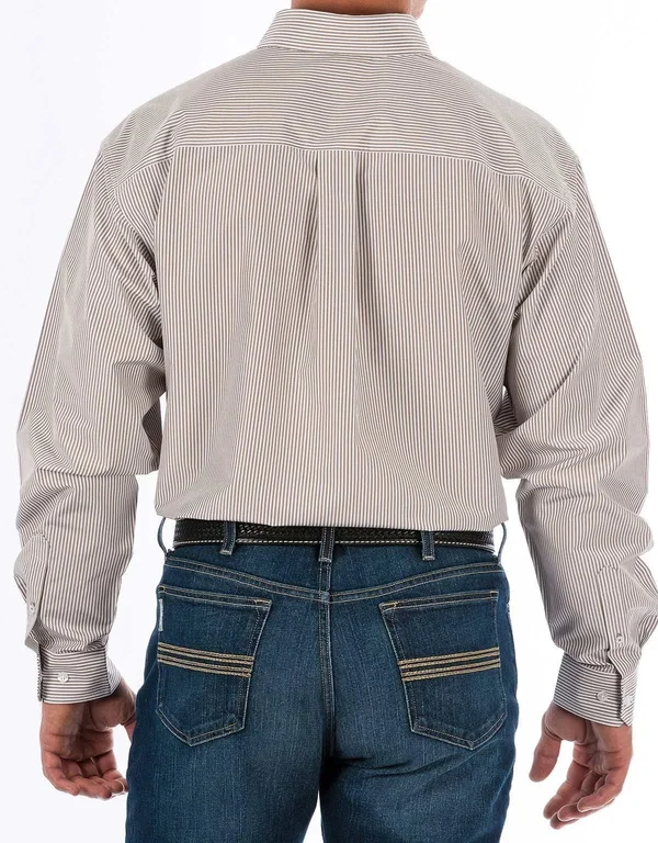 Cinch Men's Long Sleeve Stripe Button Down Shirt - Khaki - XXL