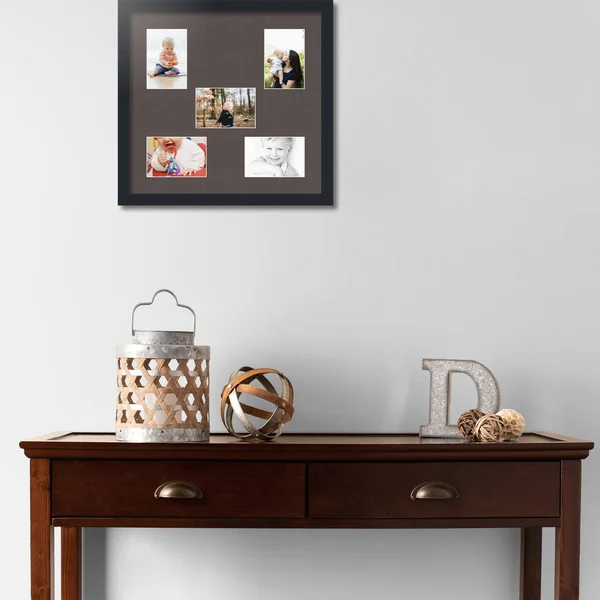 Collage Picture Frame, Satin Black Frame with 5 openings for 4x6 Photos with Brown Chestnut Mat. D3926EH308, ArtToFrames