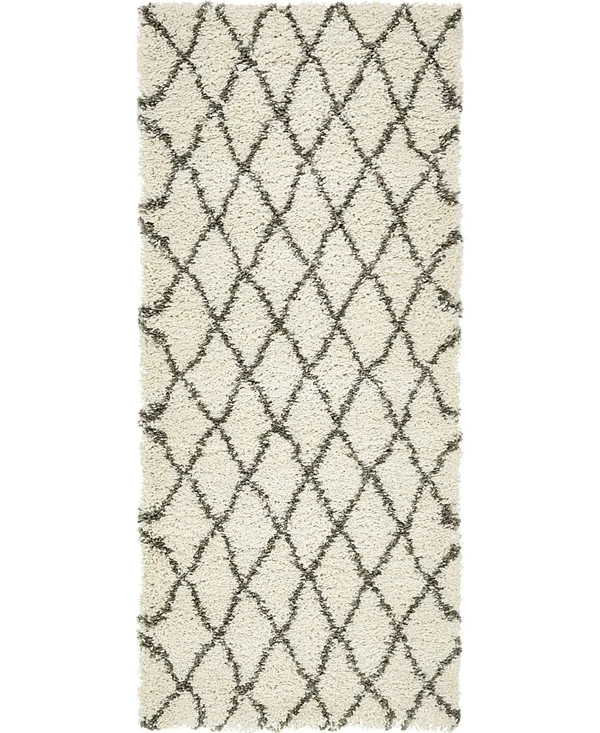 Unique Loom Trellis Rabat Shag Area Rug - 2&7x22 x 6& Runner - Ivory