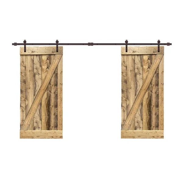 CALHOME 76 in. x 84 in. Z Bar Series Weather Oak Stained Solid Pine Wood Interior Double Sliding Barn Door with Hardware Kit