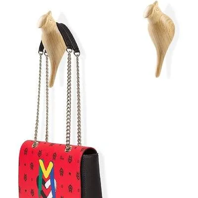 Wall Hooks Bird Coat Hooks 3D Wood Coat Hanger Wall Mounted Hooks for Hanging Towels Hat Rack in Entryway Bathroom Kitchen Red B