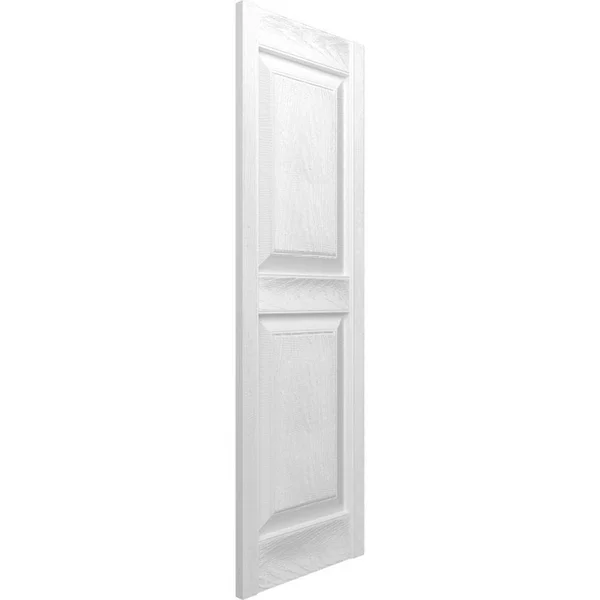 Ekena Millwork LP2S14X07100WH Lifetime Vinyl, Standard Two Equal Panels, Raised Panel Shutters with Shutter-Loks (Per Pair), Whi