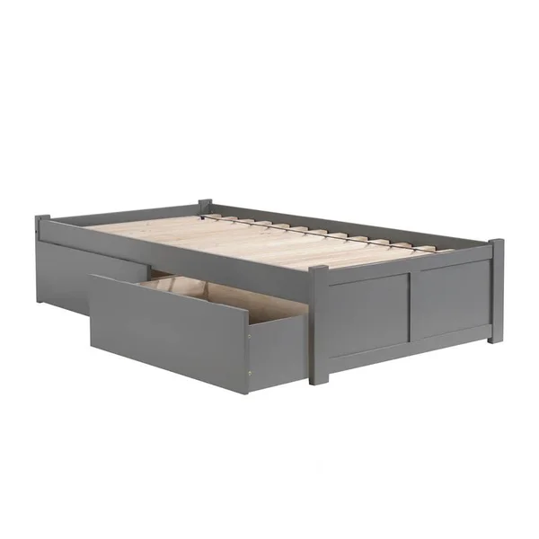 Bowery Hill Solid Wood Mates King Bed with Storage Drawers in Gray