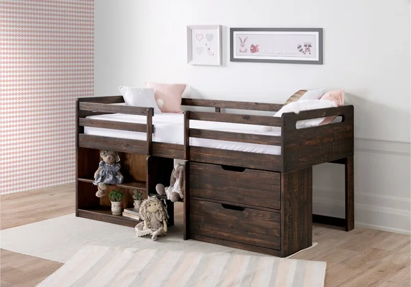 Donco Twin Low Loft Rustic Oak