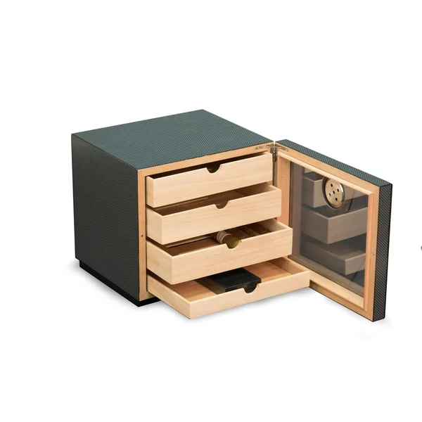 Bey Berk Carbon Fiber Matt Finish Wood Humidor with Hygrometer