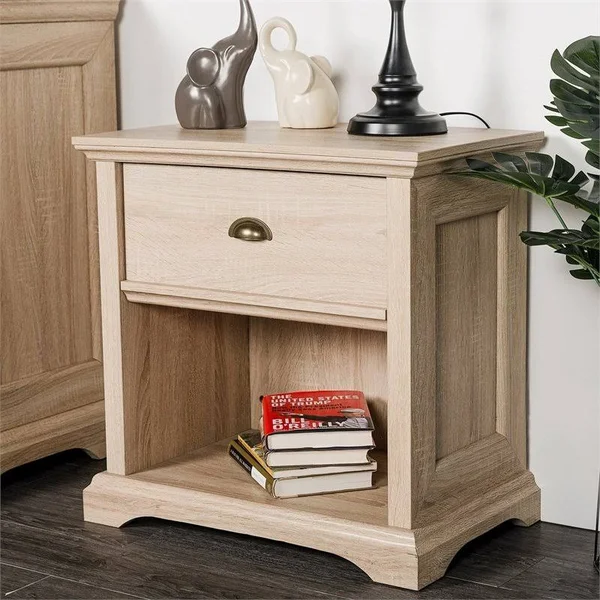 Cloud Mountain Solid Wood 1-Drawer Nightstand in Taupe Oak - CM19001