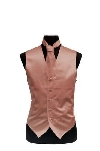 Mens Rose Gold Satin Vest and Necktie Set Rose Gold Medium