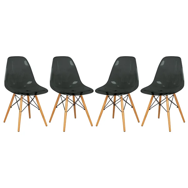 LeisureMod Dover Transparent Black Dining Chair Eiffel Wood Legs 4 Set