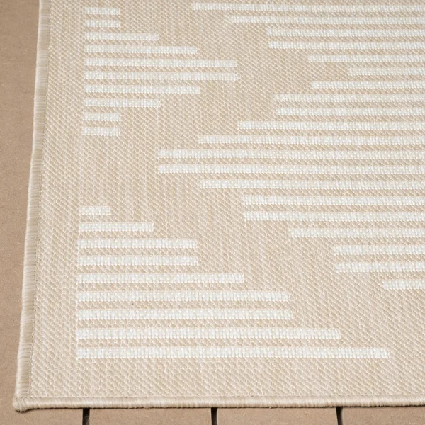 Beverly Rug Waikiki Collection Indoor/Outdoor Stripes Area Rug - Beige, White - WKK20101 - 5'3 x7'0