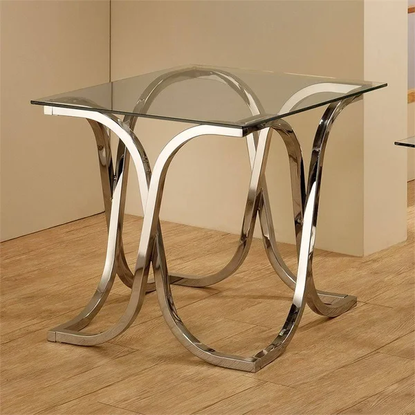 Bowery Hill Glass Top Accent End Table in Chrome