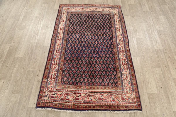 Navy Blue Boteh Botemir Persian Area Rug 4x7