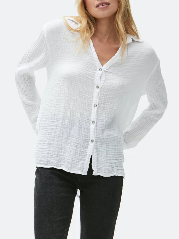 Michael Stars Gauze Button Down Top - White - L