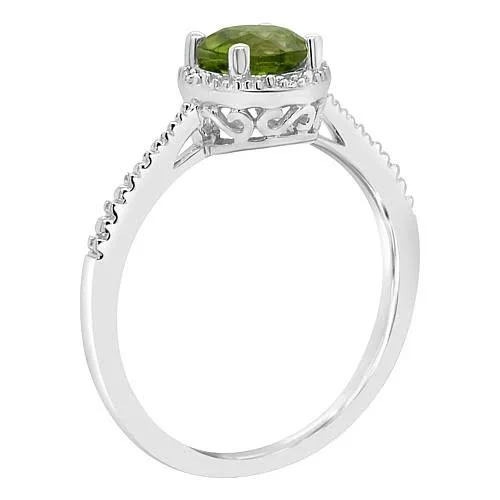 Ladies Sterling Silver Peridot and Diamond Accent Ring