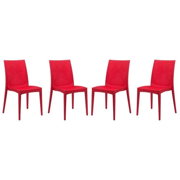 LeisureMod Weave Design Mace Indoor, Outdoor Dining Chair Red