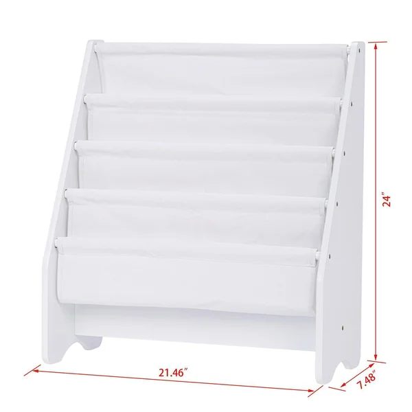 Utex Kids Sling Bookshelf - Magazine Rack - Book Rack for Kids, Book Organizer (White)