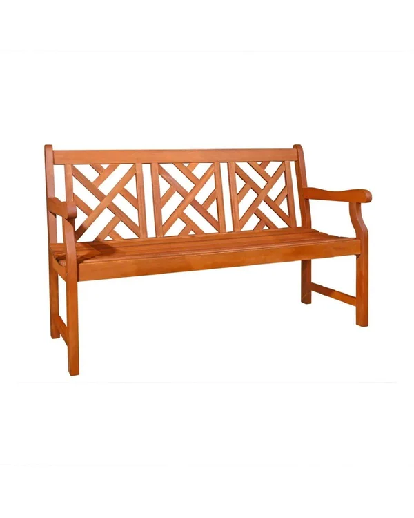 57x22 Brown Natural Wood Finish Mosaic Back Outdoor Furniture Patio Bench - 33667198