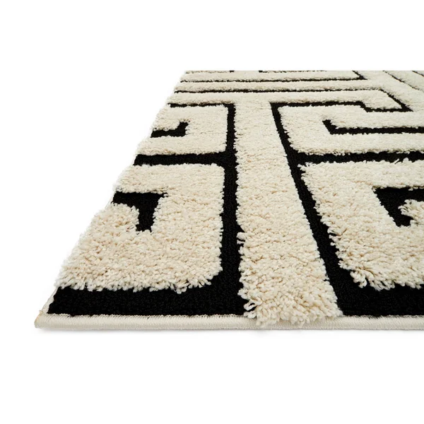 Alexander Home Julian Modern Greek-Key Shag Area Rug - 5&3x22 x 7&7x22 - Ivory/Dark Brown