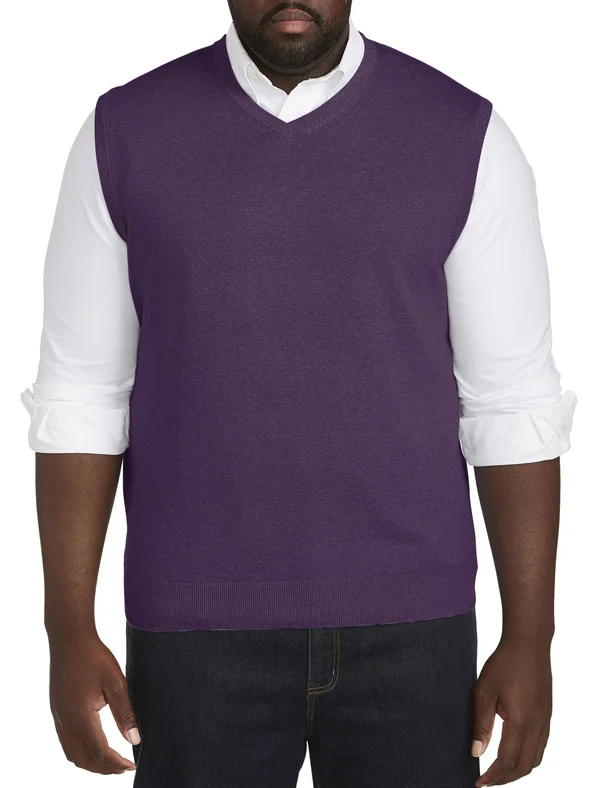 Big & Tall Harbor Bay V-Neck Sweater Vest - Purple - Size 2XT, Men's