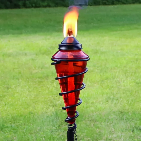 Sunnydaze 2-in-1 Metal Swirl with Red Glass Outdoor Lawn Torch - Set of 2