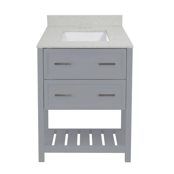 Milan Bath Vanity with Cultured Marble or Quartz Stone Top (Color: Gray, Vanity Top: Quartz Galaxy White, Size: 25x22)