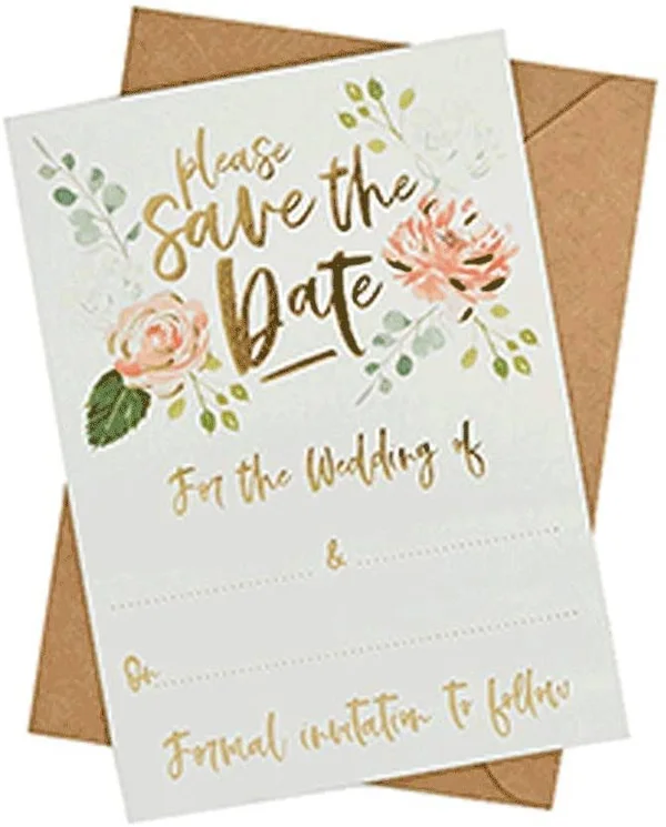 Club Green 25 Save The Date Cards and Kraft Envelopes, Multi, 13 x 12 x 17 cm