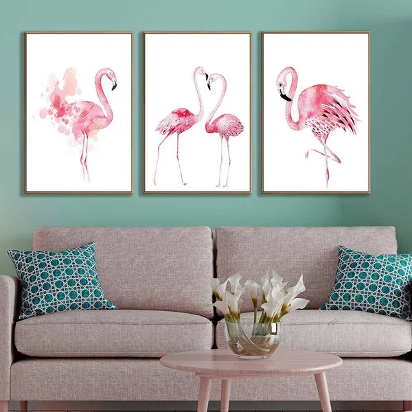Nwt Framed Canvas Wall Art for Living Room - Bedroom Pink Flamingo Canvas Prints for Home Decoration Ready to Hanging - 24x22x36x