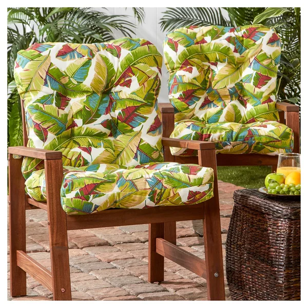 Set of 2 Palm Leaves Multi Outdoor Seat/Back Chair Cushions - Kensington Garden
