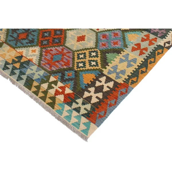 Geometric Kilim Elba Blue Rust Hand Woven Area Rugs