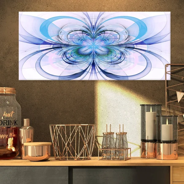 Design Art Turquoise Fractal Flower Pattern - Floral Digital Art Glossy Metal Wall Art - Size: 20 in. Wide x 12 in. High, Blue