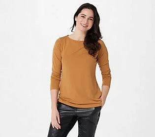 Susan Graver Modern Essentials Liquid Knit Bateau Neck Top, Size Small, Golden Honey