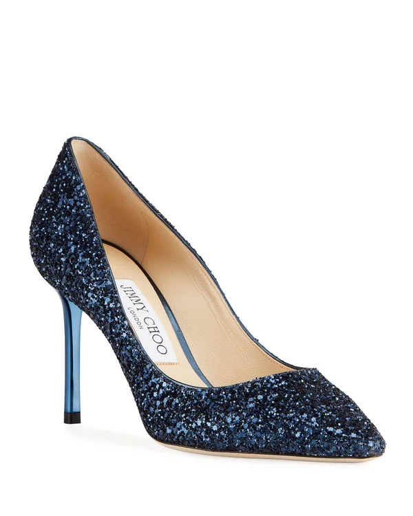 Jimmy Choo Romy 85mm Glitter Pumps, Blue, Women's, 36.5eu