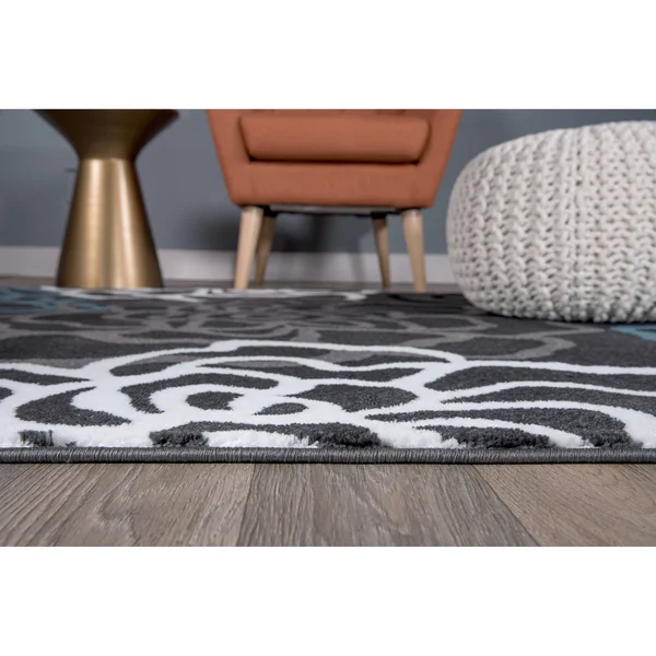 Contemporary Modern Floral Flowers Gray Area Rug 5& 3x22 x 7& 3x22