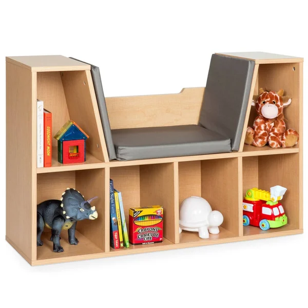 Best Choice Products 6-Cubby Kids Bedroom Storage Organizer, Multi-Purpose Bookcase w/ Cushioned Reading NOOK - Brown