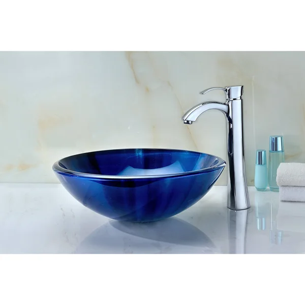 Anzzi LS-AZ051 Meno Series Deco-Glass Vessel Sink in Lustrous Blue