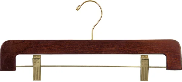 International Hanger Deluxe Wooden Bottom Hanger W/CLIPS, Walnut Finish with Brass Hardware, Box of 25