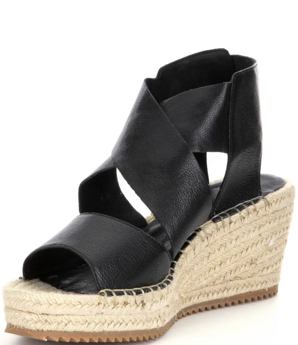 Eileen Fisher Willow Espadrille Platform Wedge Sandals - Black