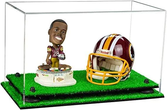 Versatile Deluxe Acrylic Display Case - Medium Rectangle Box with Mirror - White Risers and Turf Base 15 inch x 8 inch x 9 inch (