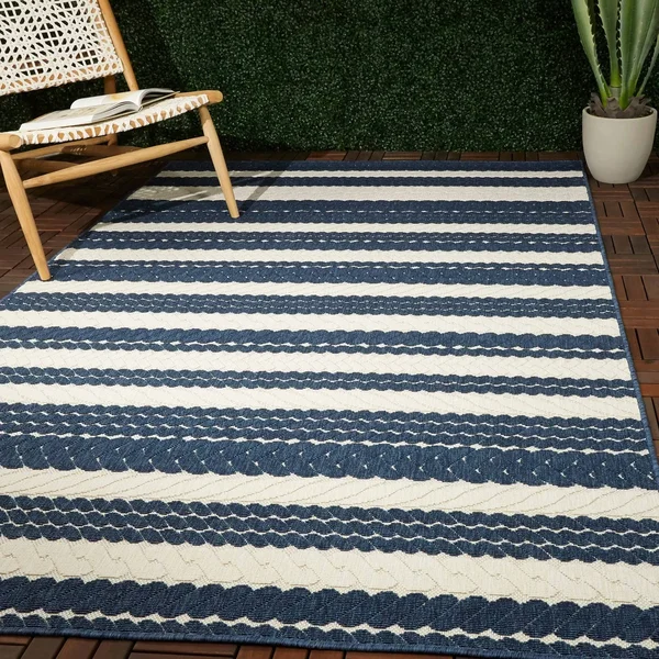 Caldwell Nautical Stripe Indoor/Outdoor Area Rug - 2&7x22 x 7& Runner - Navy