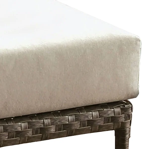 Faux Wicker Patio Ottoman with Fabric Box CUSHION - Gray and Beige