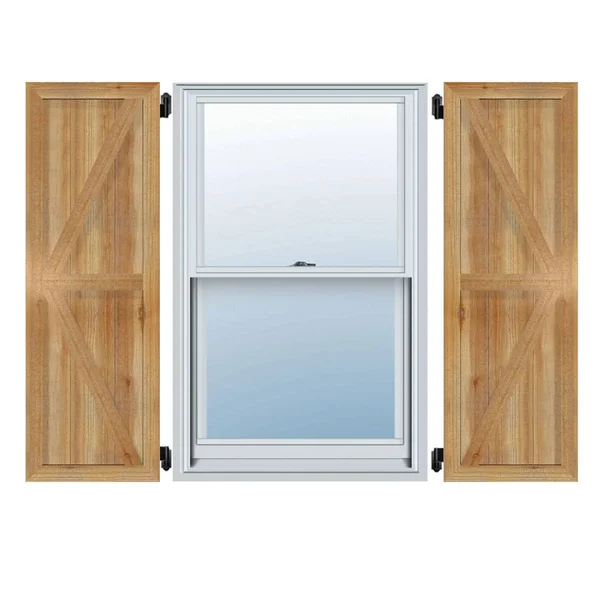 26 7/8x22W x 68x22H TimberCraft Five 5 3/8x22 Boards Framed Board-n-Batten Shutters w/Z-Bar, Rough Sawn Western Red Cedar (Per P