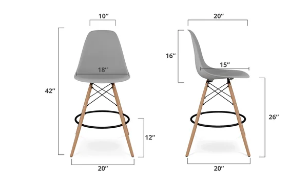 Modholic Eiffel 28x22 Counter Height Stool, Gray